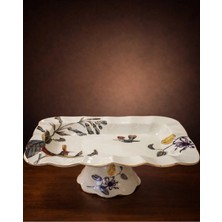 Porselen Yapraklı Kuşlu Dikdörtgen Ayaklı Sunumluk 30 cm