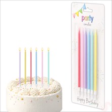 Süsle Bebek ve Parti Makaron Çok Renkli Ince Uzun Pasta Mumu 19 cm - 6 Adet