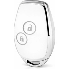 Barkas Elektronik Renault Clio 3 Kangoo Symbol Uyumlu Çapraz Tuş 2 Buton Nano Anahtar Kılıfı Beyaz Gümüş