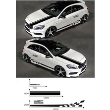 Universal Oto Sticker Seti 5 Parça Siyah | Kaput Marşpiyel Yan Ayna Araba Sticker | 2,5X15 – 15X120 – 25X220 cm