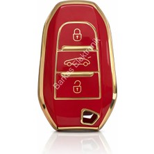 Barkas Elektronik Peugeot 208 308 408 508 2008 3008 5008 Smart Nano Anahtar Kılıfı Kırmızı Gold Kenar