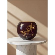 Mürdüm Kelebek Desenli Yatsı Vazo 30*26 cm