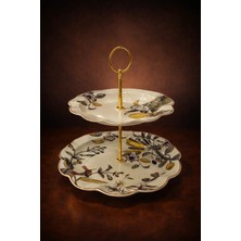 Porselen Yapraklı Kuşlu Iki Katlı Kurabıyelık 26.5*23 cm