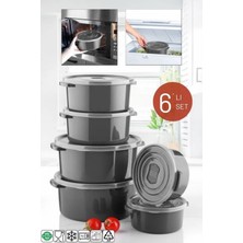 Open Home Concept 6'lı Mikrodalga ve Difrizde Kullanılabilen Saklama Kabı Seti Yuvarlak Antrasit