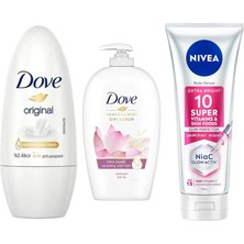 Dove Kadın Roll On Deodorant Original 1/4 Nemlendirici Krem ... +2 Parça Bakım Seti