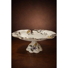 Porselen Yapraklı Kuşlu Ayakkı Pasta Tabağı 34 cm