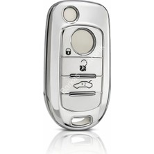 Barkas Elektronik Fiat Egea Nano Anahtar Koruma Kılıfı Beyaz Renk Gümüş Kenar