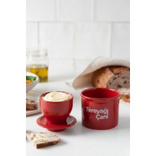 Çömlek - Seramik Tereyağı Saklama Kabı - Tereyağını Günlerce Taze Tutar - Ahşap Saplı Bıçak Hediyeli