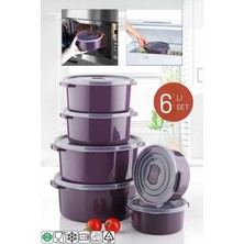 Open Home Concept 6'lı Mikrodalga ve Difrizde Kullanılabilen Saklama Kabı Seti Yuvarlak Mürdüm