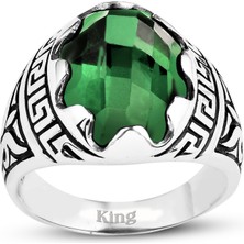 Kuyumcudükkanı Kuyumcudukkani Fasetli Oval Kubbe Kesim Taşlı Gümüş Erkek YÜZÜK-60003-W-FGRN