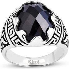 Kuyumcudükkanı Kuyumcudukkani Fasetli Oval Kubbe Kesim Taşlı Gümüş Erkek YÜZÜK-60003-W-FBLK