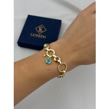 Luseda VIP Nazar Detaylı Taşlı Halka 16+3 CM Ayarlanabilir Zincir Bileklik