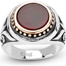 Kuyumcudükkanı Kuyumcudukkanı Akik Renk Taşlı Üstü Bronz Parçalı Elyapımı Gümüş Erkek YÜZÜK-60013-W-R