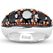 Kuyumcudükkanı Kuyumcudukkanı Siyah Zirkon Taşlı Bronz Parçalı Elyapımı Gümüş Erkek YÜZÜK-60014-W-BLK