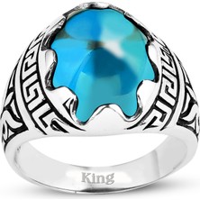 Kuyumcudükkanı Kuyumcudukkani Düz Oval Kubbe Kesim Taşlı Gümüş Erkek YÜZÜK-60003-W-BLU