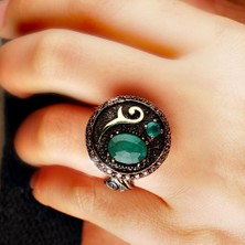 Kuyumcudükkanı Kuyumcudukkani Özel Tasarım Otantik  Gümüş YÜZÜK-10170-W-GRN