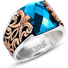 Kuyumcudükkanı Kuyumcudukkanı Baget Taşlı Yanı Bronz Parçalı Elyapımı Gümüş Erkek YÜZÜK-60009-W-BLU