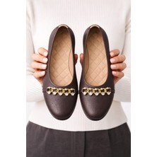 Slipcat Kadın Gold Zincir Taş Detaylı Düz Babet – Günlük & Ofis Şık Rahat Ayakkabı