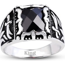 Kuyumcudükkanı Kuyumcudukkanı Baget  Taşlı Yanı"zülfikar Kılıçlı "erkek YÜZÜK-60006-W-BLK