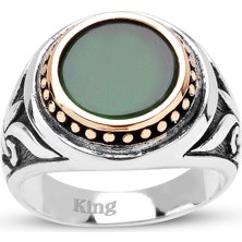 Kuyumcudükkanı Kuyumcudukkanı Akik Renk Taşlı Üstü Bronz Parçalı Elyapımı Gümüş Erkek YÜZÜK-60013-W-GRN
