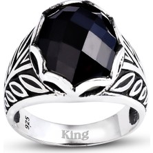 Kuyumcudükkanı Kuyumcudukkanı Fasetli Oval Kubbe Kesim Taşlı Gümüş Erkek YÜZÜK-60007-W-FBLK