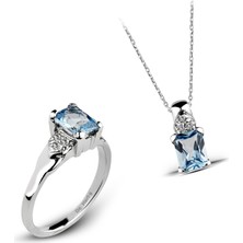 Kuyumcudükkanı Kuyumcudukkani Baget Kesim Zirkon Taşlı Tektaş Yüzük Kolye SETI-24113-W-BLU