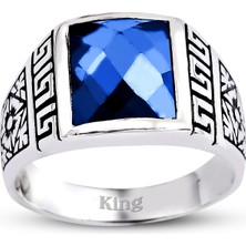 Kuyumcudükkanı Kuyumcudukkanı Baget Kesim Taşlı Gümüş Erkek YÜZÜK-60008-W-DBLU