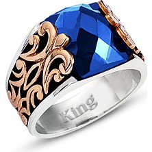 Kuyumcudükkanı Kuyumcudukkanı Baget Taşlı Yanı Bronz Parçalı Elyapımı Gümüş Erkek YÜZÜK-60009-W-DBLU