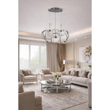 Kafkas Lotus Krom Kristal Modern Sarkıt Avize – 3lü Kristal Küre Tasarım