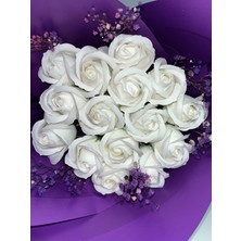 Green Deco 15 Li Beyaz A Sınıf Kokulu Mum Gül Buketi Mor Ambalaj Mor Cipsolu