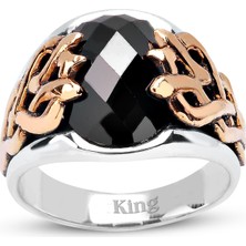 Kuyumcudükkanı Kuyumcudukkanı Oval Taşlı  Bronz Parçalı Elyapımı Gümüş Erkek YÜZÜK-60010-W-BLK