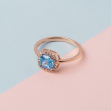 Kuyumcudükkanı Kuyumcudukkani Topaz Mavi Kare Kesim Taşlı "TEKTAŞ"YÜZÜK-10438-R-BLU