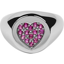 Kuyumcudükkanı Kırmızı Taşlı Kalpli Küçük Parmak Yüzüğü (Signed RING)-10382-W-R