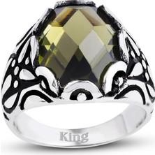 Kuyumcudükkanı Kuyumcudukkani Fasetli Oval Kubbe Kesim Taşlı Gümüş Erkek YÜZÜK-60002-W-FOLIV