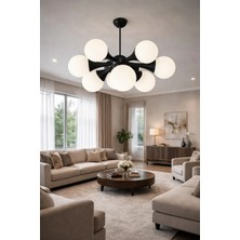 Kafkas – Luna 8’li Kirpi Siyah Opal Cam Modern Avize