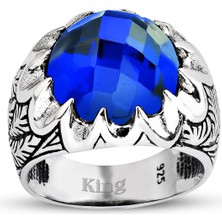 Kuyumcudükkanı Kuyumcudukkani Fasetli Kubbe Kesim Taşlı Gümüş Erkek YÜZÜK-60001-W-FDBLU