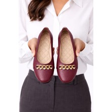 Slipcat Kadın Gold Zincir Taş Detaylı Düz Babet – Günlük & Ofis Şık Rahat Ayakkabı