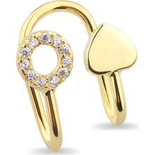 Kuyumcudükkanı Kuyumcudukkani Kalp ve Taşlı Yuvarlak Yeni Trend"ear Cuff "KÜPE-30059-G-W