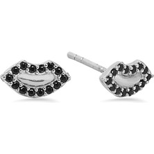 Kuyumcudükkanı Kuyumcudukkani Siyah Taşlı Dudak KÜPE-30080-W-BLK