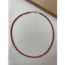 Rupen Kraft 14 Ayar Ayar Doğal Taşlı Altın Kolye Yuvarlak Kesim Mercan Taşı Altın Kolye Mercan Taşlı Altın Kolye
