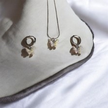 Zeravie Butik Antialerjik Kararmaz Çelik Irizan Kanatlı Kelebekli Kolye Küpe Kombini