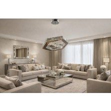 Kafkas 40X25 Altıgen 2 Katlı Gümüş Modern Kristal Avize