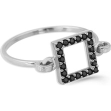 Kuyumcudükkanı Kuyumcudukkani Elişi Kare Şekilli Taşlı YÜZÜK-10313-W-BLK