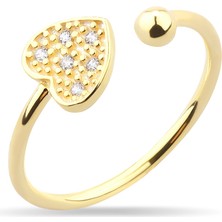 Kuyumcudükkanı Kuyumcudukkani Taşlı Kalp Free Size YÜZÜK-10373-G-W