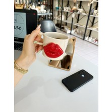 Sece Seramik Kırmızı Dudak Kupa El Yapımı Tasarım Kupa 200 ml