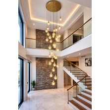 Kafkas 1000LİK Statik Gold 30 Glop Camlı Galeri Boşluğu Modern Sarkıt Avize