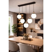 Kafkas – Linea 5’li Sıralı Gold Hunili Opal Cam Sarkıt Avize