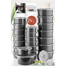 Open Home Concept 24'lü Mikrodalga ve Difrizde Kullanılabilen Saklama Kabı Seti Yuvarlak  Antrasit