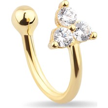 Kuyumcudükkanı Kuyumcudukkani 3 Taşlı Yeni Trend Rose"ear CUFF"KÜPE-30056-G-W