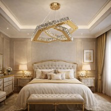 Kafkas 60X40 Altıgen 2 Katlı Gold Modern Kristal Avize